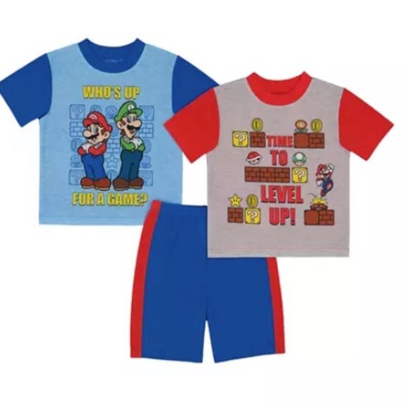NWT  8  kids  boy girl super Mario level up pajamas gaming Nintendo summer game - Picture 1 of 6